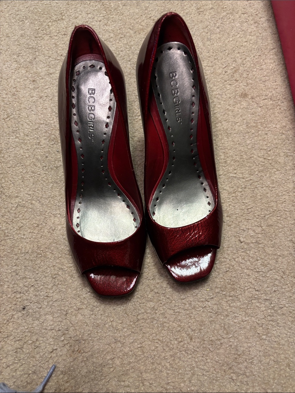 BCBGirls Women's Burgundy Red Peep-Toe Heels